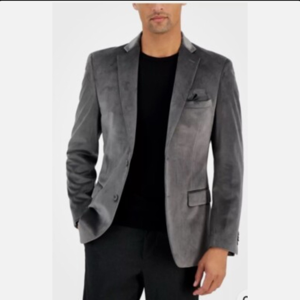 Alfani Charcoal gray holiday velvet dinner jacket suit Blazer sport coat Slim